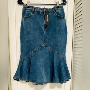 Blue Denim Skirt with Flared Hem